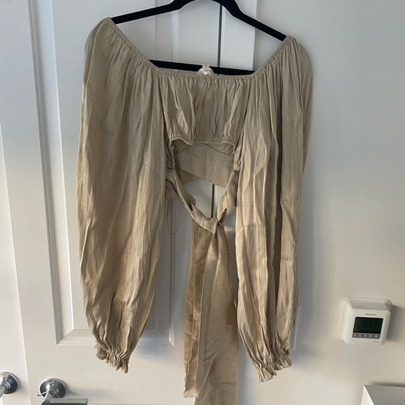 Wrap Long Sleeve Crop Top in Taupe | Mable - Picture 2 of 3